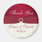 赤とアイボリーのダマスコウェディングフライトマグネット マグネット (正面)