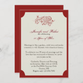 赤とアイボリーのフィルigreeスクロール アニバーサリー 招待状 (正面/裏面)