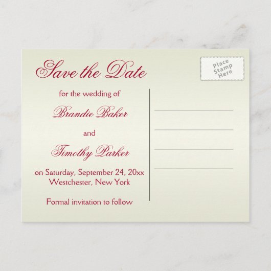 赤とアイボリーのフローラ日付の保存 案内ポストカード (裏面)