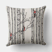 赤とアイボリーの樺の木の木と赤の(鳥)ショウジョウコウカンチョウの鳥 クッション (裏面)
