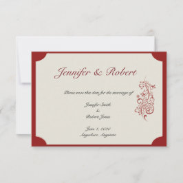 赤とアイボリーのFiligreeヴィンテージ日付の保存 セーブザデート