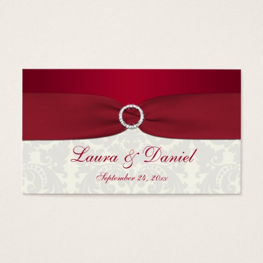 赤とアイボリーダマスクウェディングメッセージカード (正面)