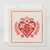 赤とアイボリーフォークアートハートバレンタインデーカード (正面)