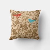 赤とアクアのヴィンテージモダンフローラの鳥のパターン クッション (裏面)