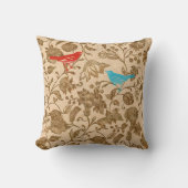 赤とアクアのヴィンテージモダンフローラの鳥のパターン クッション (正面)