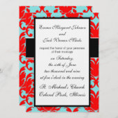 赤とアクアの美しいダマフォーマルスク 招待状 (正面/裏面)