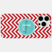 赤とアクアシェブロンとカスタムモノグラム Case-Mate iPhoneケース (裏面 (横))