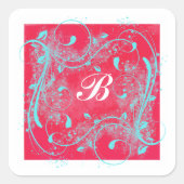 赤とアクアスワール1.5インチステッモノグラムのカー スクエアシール (正面)