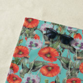 赤とアクアポピーのパターパーソナライズされたン ビーチタオル (インサイチュ)