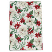 赤とエレガントグリーンポインセティアホリデイ抱き枕 ミディアムペーパーバッグ (正面)