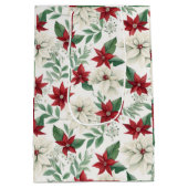 赤とエレガントグリーンポインセティアホリデイ抱き枕 ミディアムペーパーバッグ (裏面)