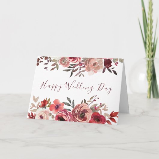 赤とエレガントピンクのフローラシック幸せな結婚式の日 カード (正面)