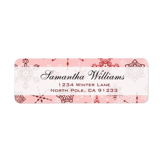 赤とエレガントピンクのホリデースノーフレーク ラベル (正面)