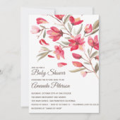 赤とエレガントピンクの花を開花赤ちゃんシャワー 招待状 (正面)