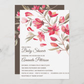 赤とエレガントピンクの花を開花赤ちゃんシャワー 招待状 (正面/裏面)