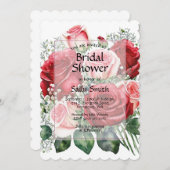 赤とエレガントピンクローズブライダルシャワー 招待状 (正面/裏面)