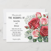 赤とエレガントピンクローズ結婚式招待状 招待状 (正面)