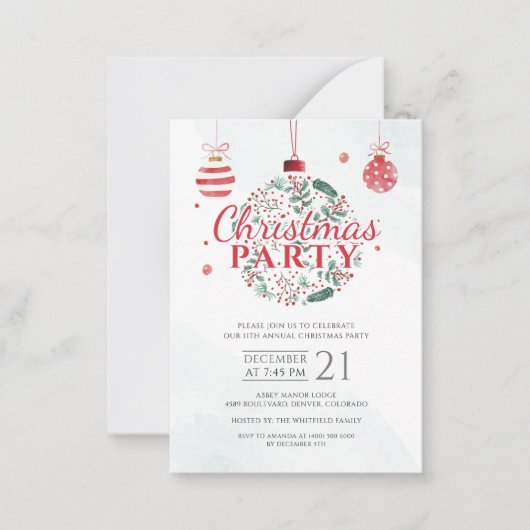 赤とエレガント緑のクリスマスホリデーパーティー ノートカード (正面)