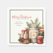 赤とエレガント緑のクリスマス紙ナプキンズ スタンダードカクテルナプキン (正面)