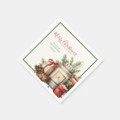 赤とエレガント緑のクリスマス紙ナプキンズ スタンダードカクテルナプキン (角)