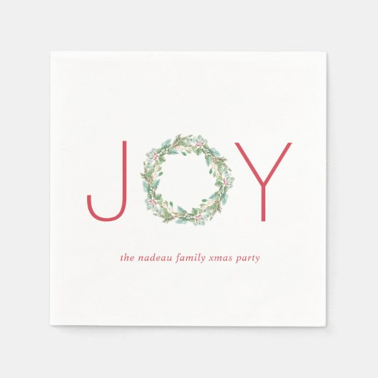 赤とエレガント緑の喜びリースクリスマスパーティー スタンダードカクテルナプキン (正面)