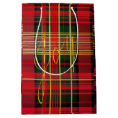 赤とエレガント緑の格子模様の「喜び」スクリプトの休日 ミディアムペーパーバッグ (正面)