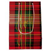 赤とエレガント緑の格子模様の「喜び」スクリプトの休日 ミディアムペーパーバッグ (裏面)