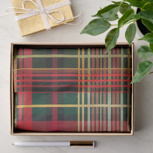 赤とエレガント緑の格子模様の「喜び」スクリプトの休日 薄葉紙 (ギフト)