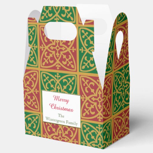 赤とエレガント緑の編集可能クリスマスプレゼント フェイバーボックス (オープン)