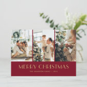 赤とエレガント金の箔の星写真クリスマス シーズンカード (スタンド正面)