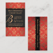 赤とエレガント金ゴールドきらめくダマスクミュージシャン 名刺 (正面/裏面)