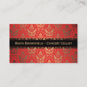 赤とエレガント金ゴールドきらめくダマスクミュージシャン 名刺 (裏面)