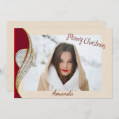 赤とエレガント金ゴールドのクリスマスフォトカード シーズンカード (正面/裏面)