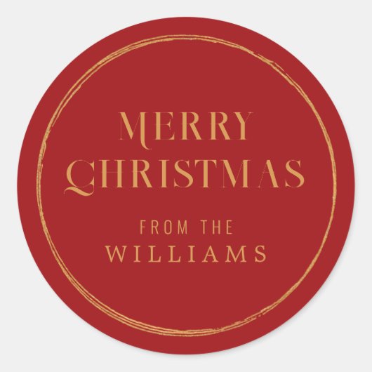 赤とエレガント金ゴールドのクリスマス ラウンドシール (正面)