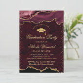 赤とエレガント金ゴールドの大理石ゲート卒業 招待状 (スタンド正面)