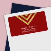 赤とエレガント金ゴールドの幾何フェイクデザインアドレス ラベル