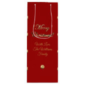 赤とエレガント金ゴールドの水玉模様パターンの名前の追加 ワインギフトバッグ (正面)