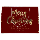 赤とエレガント金ゴールドはスクリプトを見るメリークリスマス ラージペーパーバッグ (正面)