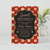 赤とエレガント金ゴールドウィンターポインセチア甘い16 招待状 (スタンド正面)