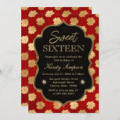 赤とエレガント金ゴールドウィンターポインセチア甘い16 招待状 (正面/裏面)