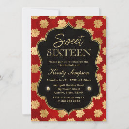 赤とエレガント金ゴールドウィンターポインセチア甘い16 招待状