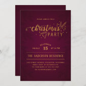 赤とエレガント金ゴールドクリスマスホリデーパーティー 招待状 (正面/裏面)