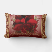 赤とエレガント金ゴールドクリスマスポインセチア ランバークッション (正面)