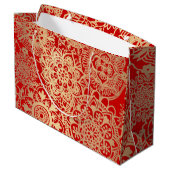 赤とエレガント金ゴールドクリスマスマンダラパターン ラージペーパーバッグ (裏面アングル)
