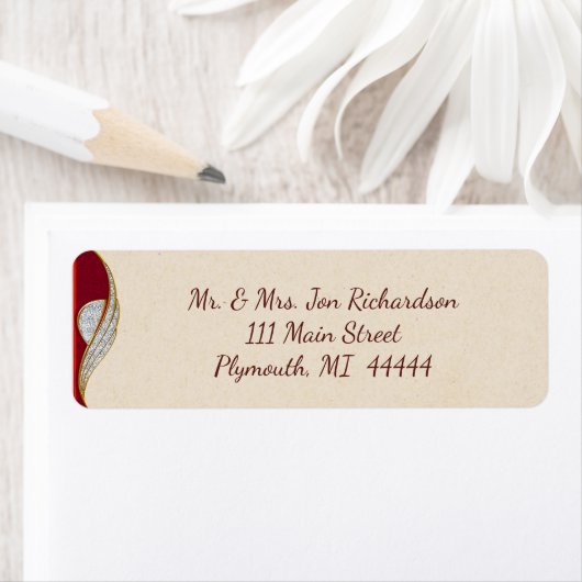 赤とエレガント金ゴールドスパークル住所 シール (インサイチュ)