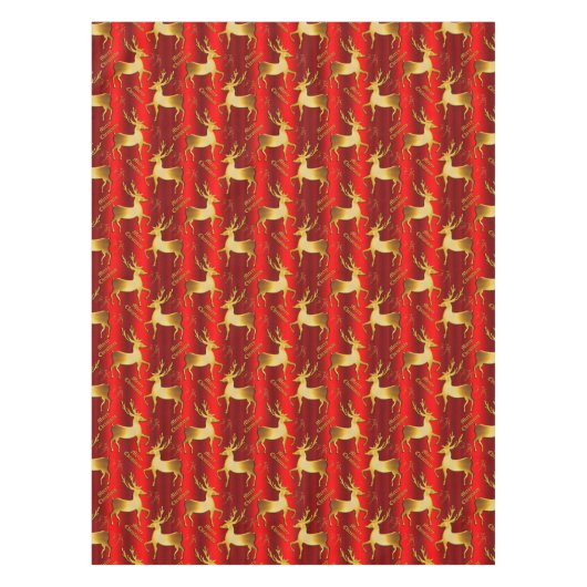 赤とエレガント金ゴールドトナカイのクリスマス テーブルクロス (正面)