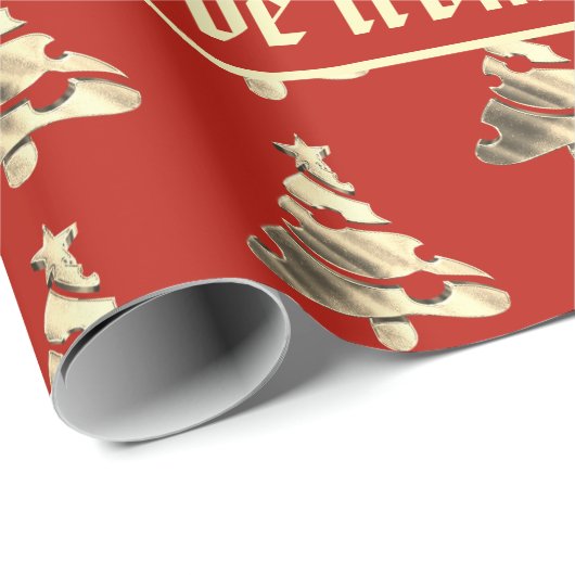 赤とエレガント金ゴールドフェイククリスマスツリーパターン ラッピングペーパー (ロールコーナー)