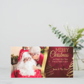 赤とエレガント金ゴールドメリークリスマスフォトカード シーズンカード (スタンド正面)