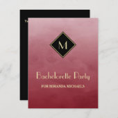 赤とエレガント金ゴールドモノグラムバチェロレッテ 招待状 (正面/裏面)