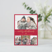 赤とエレガント金ゴールド4フォトコラージュクリスマス ポストカード (スタンド正面)